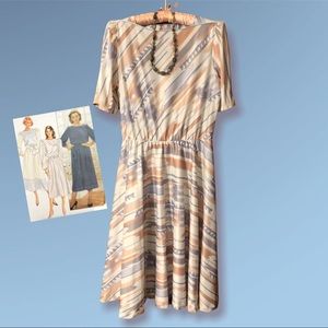 SOLD! Vintage Casual Flare bottom graphic stripe Dress retro Home Made 1970s